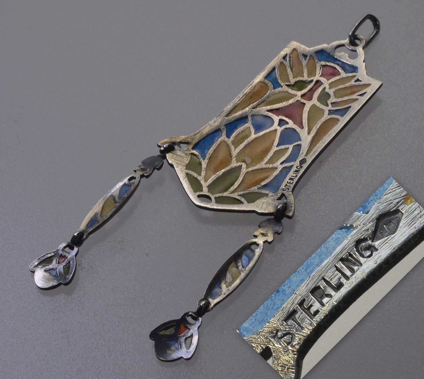 Art Nouveau Jugendstil Plique-A-Jour Egyptian Revival Sterling Pendant C.1900