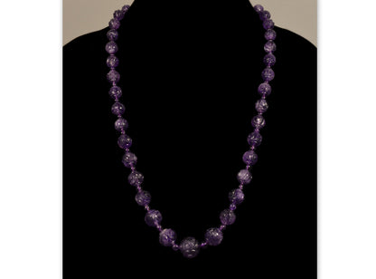 Estate Carved Amethyst Bead Necklace 14K Gold Clasp C.1930