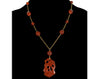 Antique Art Deco 14K Gold Carved Carnelian Pendant Chain Necklace C.1920