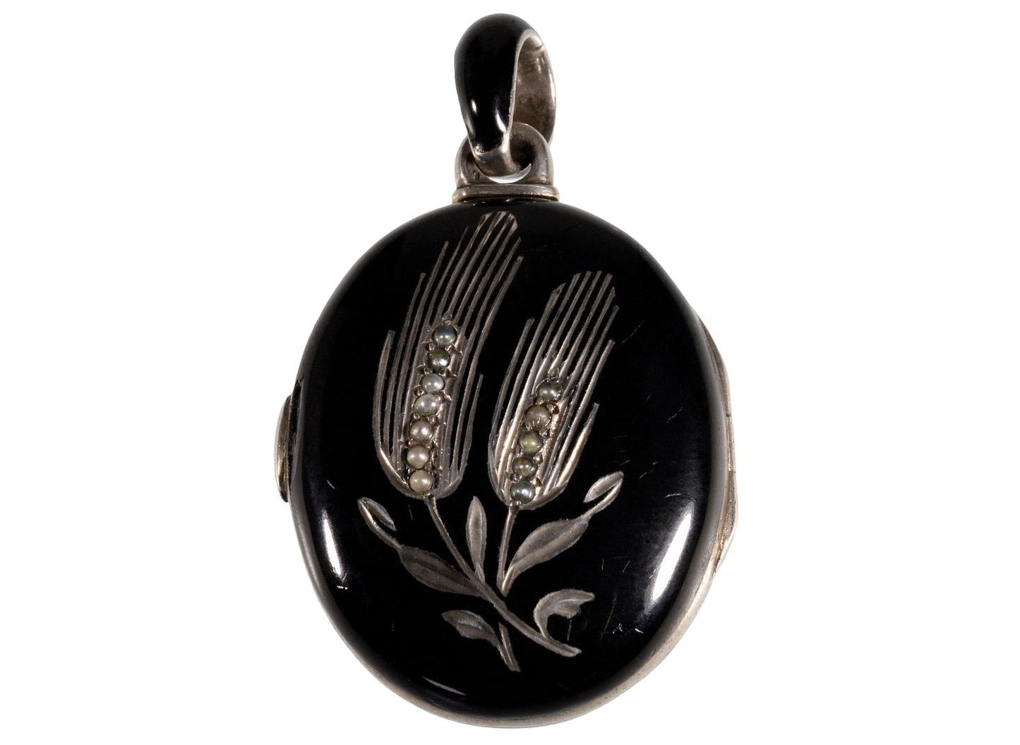 Victorian Enamel Seed Pearl Silver Locket Pendant C.1880