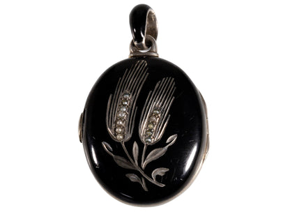 Victorian Enamel Seed Pearl Silver Locket Pendant C.1880