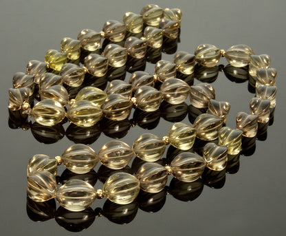 Art Deco 14K Smoky Quartz Fancy Shape Bead Necklace 34" C.1920