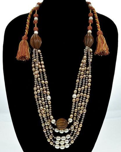 Oversized Designer Signed Pearl Wood Necklace From Saks 5th Ave