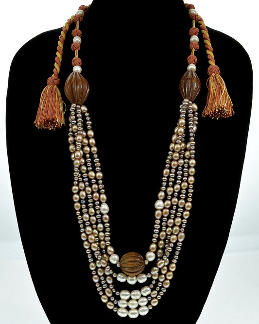 Oversized Designer Signed Pearl Wood Necklace From Saks 5th Ave