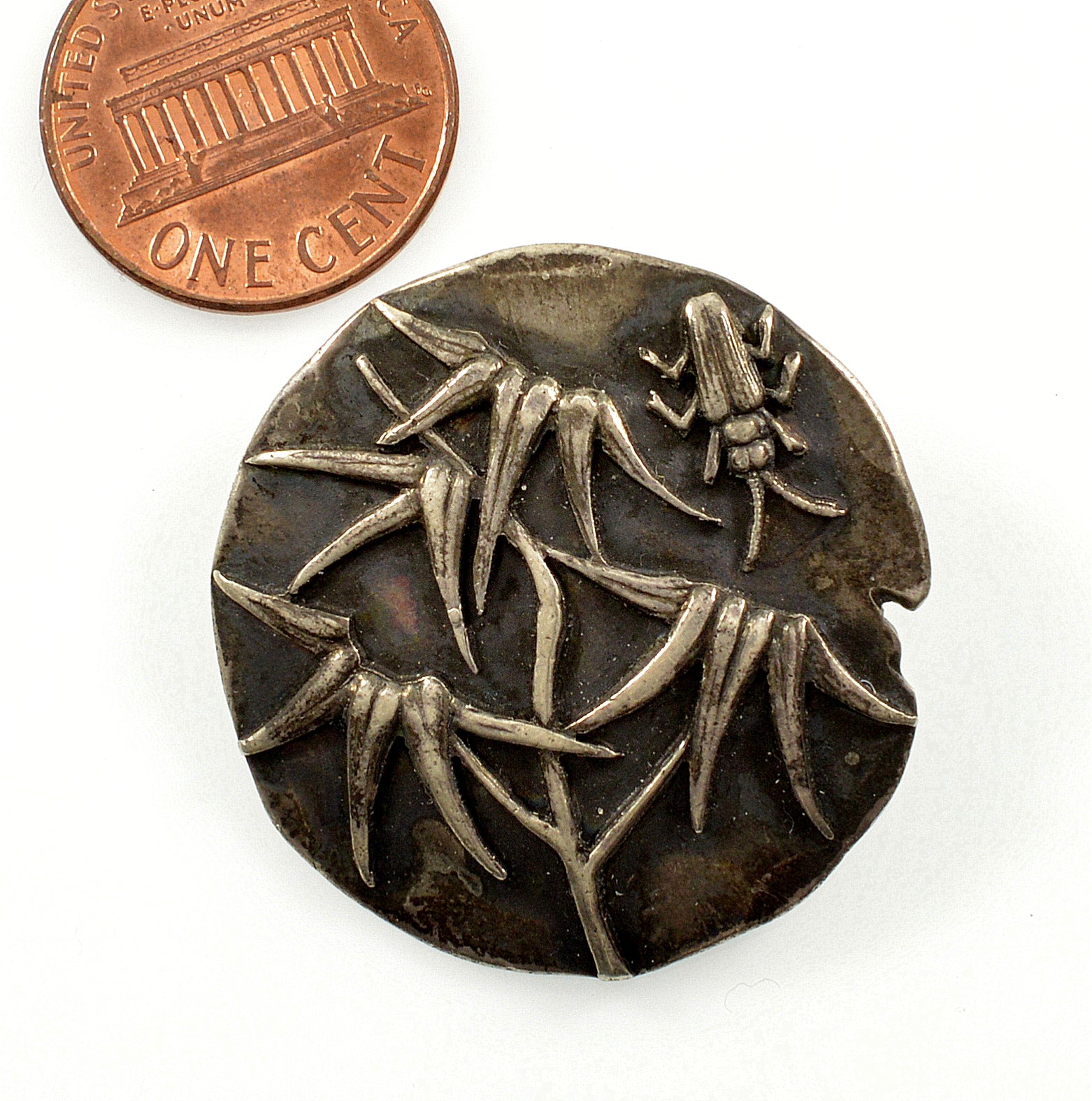 Antique Victorian George W. Shiebler & Co Japanesque Sterling Beetle Bug Insect Button C. 1880-1890 Signed