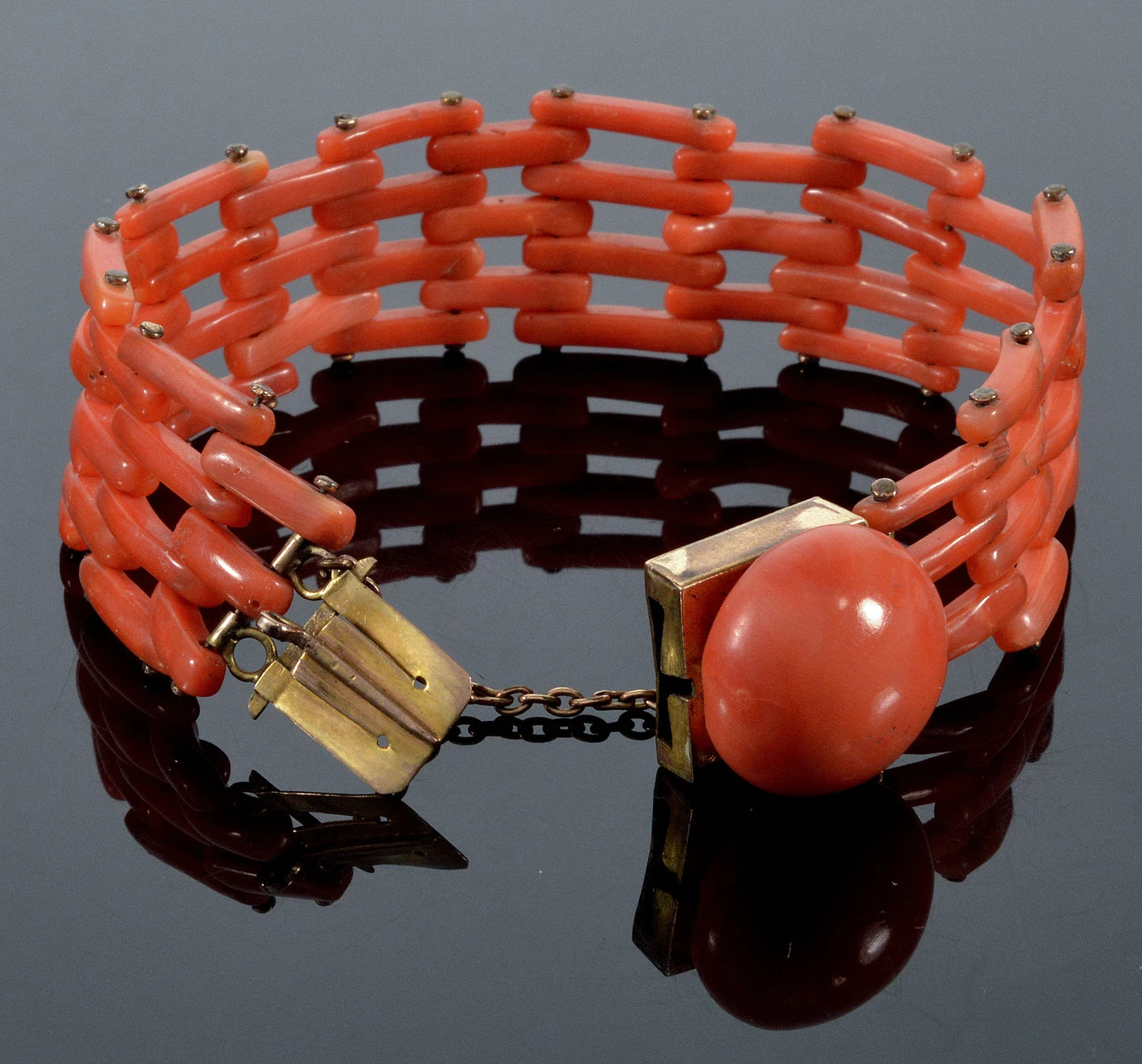 Antique Victorian Salmon Coral GF Gate Bracelet C.1860