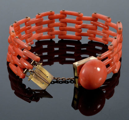 Antique Victorian Salmon Coral GF Gate Bracelet C.1860