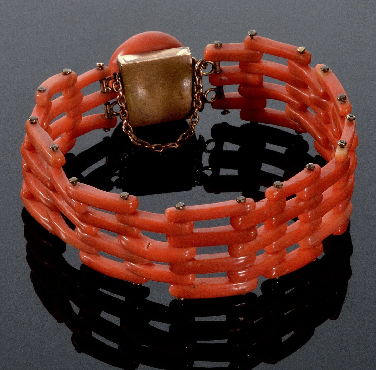 Antique Victorian Salmon Coral GF Gate Bracelet C.1860