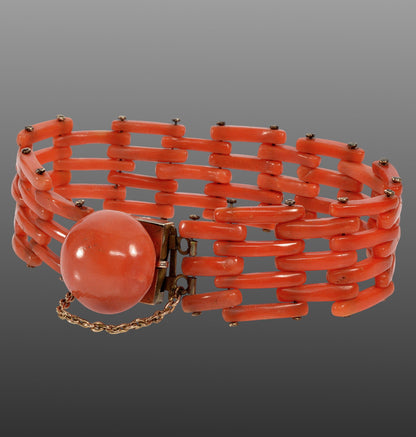 Antique Victorian Salmon Coral GF Gate Bracelet C.1860