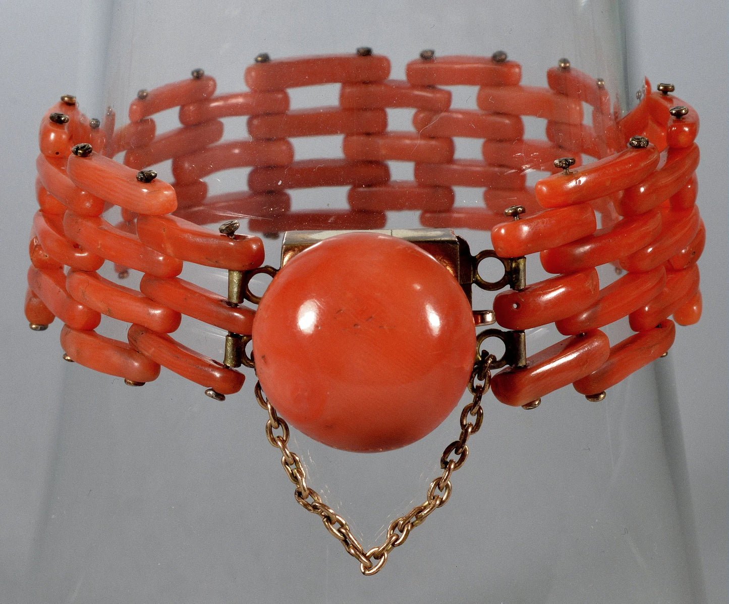 Antique Victorian Salmon Coral GF Gate Bracelet C.1860