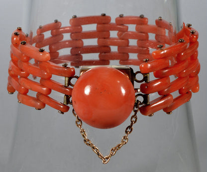 Antique Victorian Salmon Coral GF Gate Bracelet C.1860
