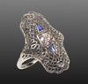 Art Deco 18K White Gold Diamond Sapphire Ring Size 5 3/4 C.1920