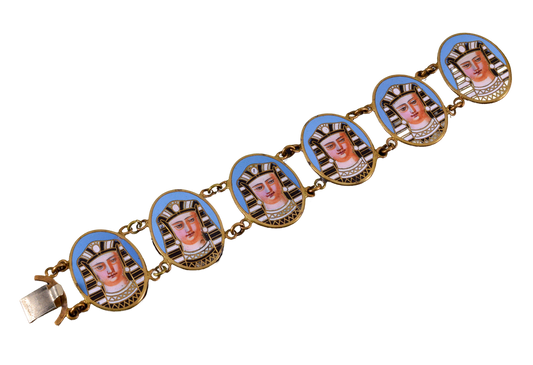 Art Deco Egyptian Revival French Enamel Pharaoh Bracelet C.1920