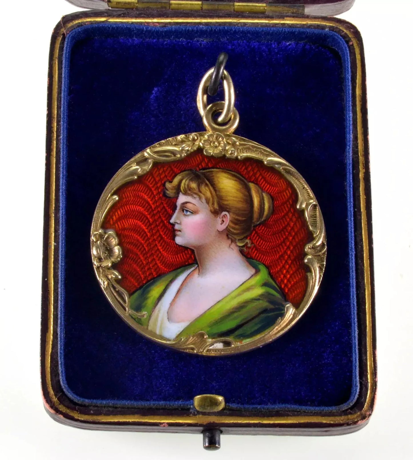 Antique Swiss Enamel Large Portrait Pendant Sterling C.1900