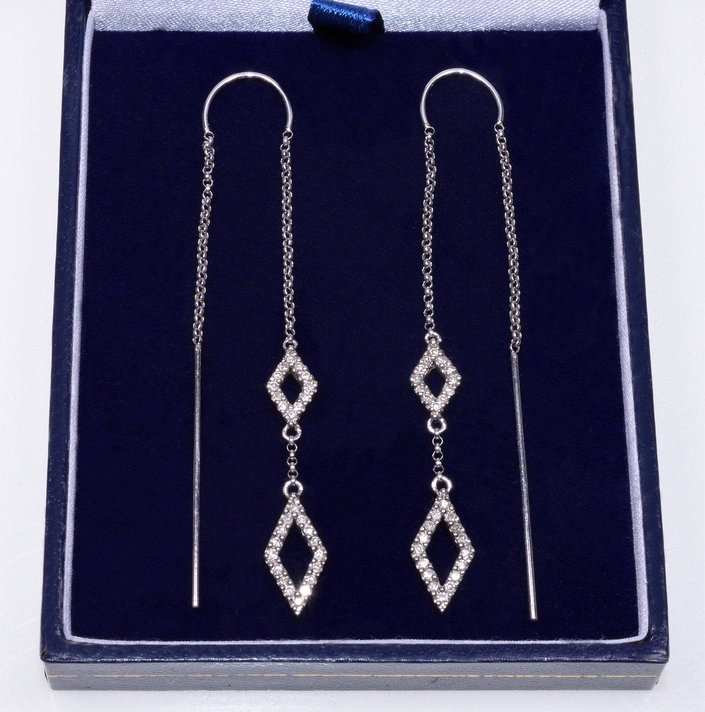 Designer 14K White Gold Diamond Threader Bar Earrings from Neiman Marcus