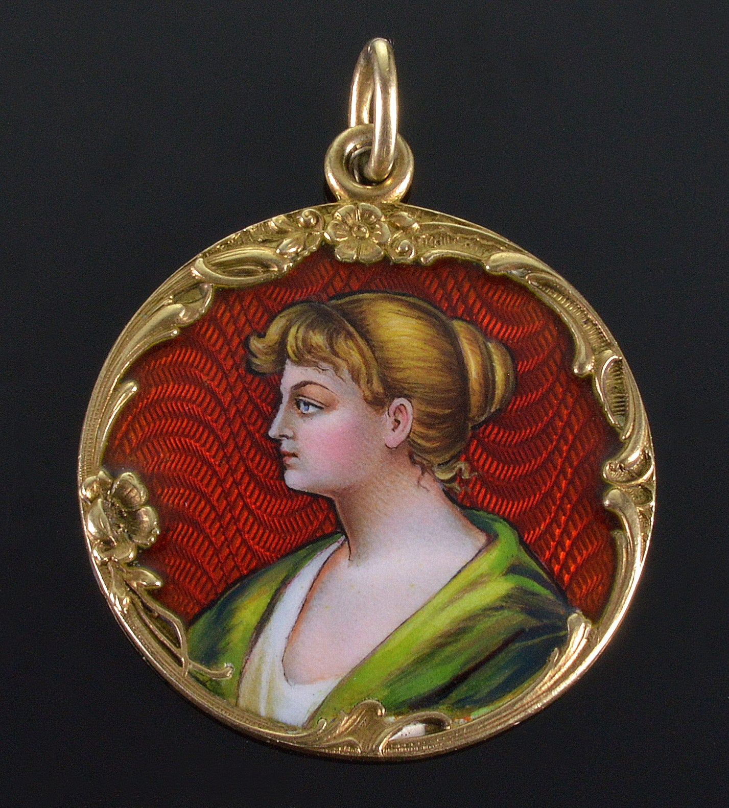 Antique Swiss Enamel Large Portrait Pendant Sterling C.1900