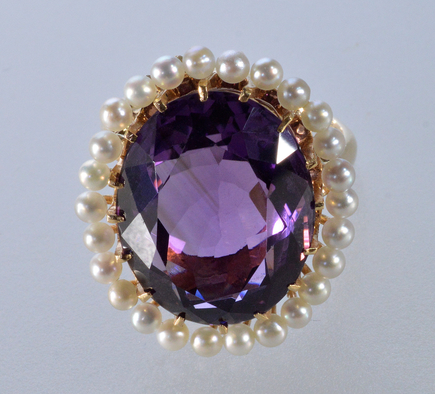 Edwardian Krementz 14K Gold Amethyst Natural Pearls Ring Size 6 3/4 C.1900