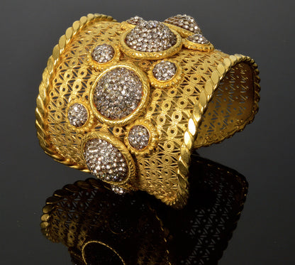 Vintage Deanna Hamro Etruscan Revival Cuff Bracelet Swarovski Crystals