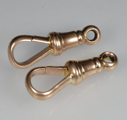 Victorian 9K Gold Set of 2 Large Dog Clip Clasps No Swivel 0412