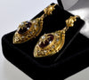 Antique Victorian 14K Gold Garnet Pearl Starburst Dangle Earrings C.1860