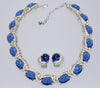 Trifari Philippe Book Piece Sapphire Glass Diamante Necklace Earrings Set C.1950