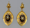 Antique Victorian 14K Gold Garnet Pearl Starburst Dangle Earrings C.1860