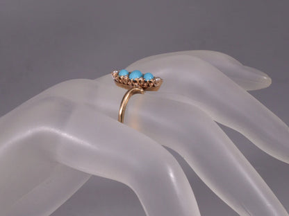 Antique Victorian 14K Gold Turquoise Pearl Ring Size 5 1/2 C.1890