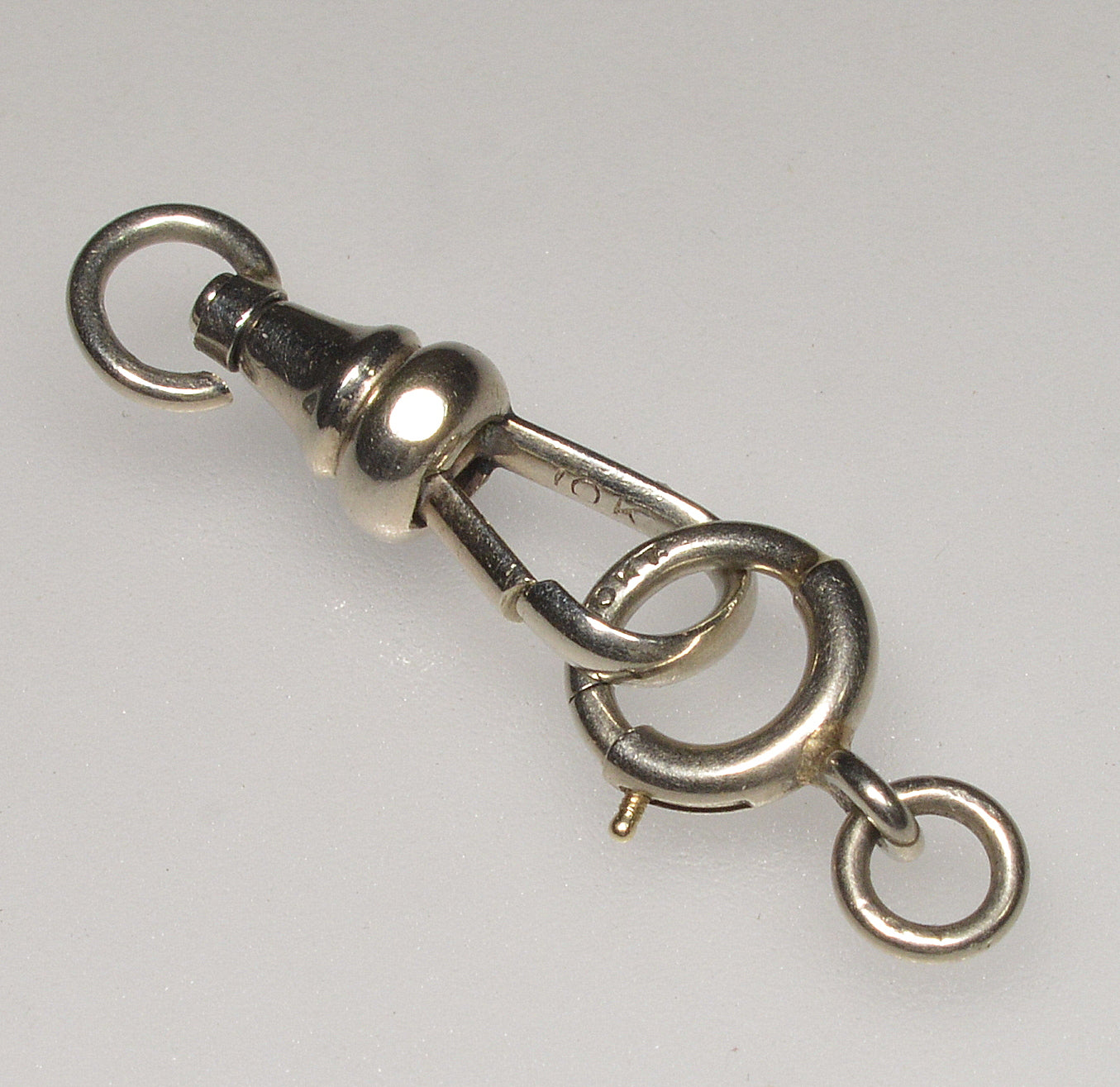 Victorian 10K White Gold Swivel Dog Clip And Bolt Clasp Set For Pocket Watch Albert Chain 0401