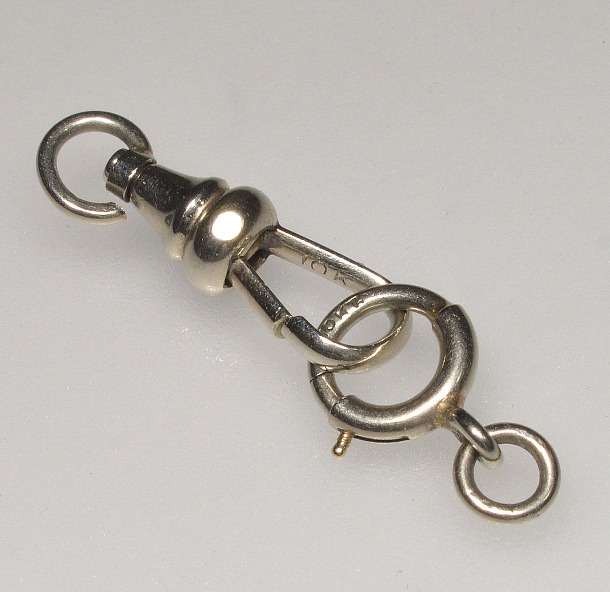 Victorian 10K White Gold Swivel Dog Clip And Bolt Clasp Set For Pocket Watch Albert Chain 0401