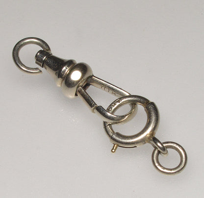 Victorian 10K White Gold Swivel Dog Clip And Bolt Clasp Set For Pocket Watch Albert Chain 0401