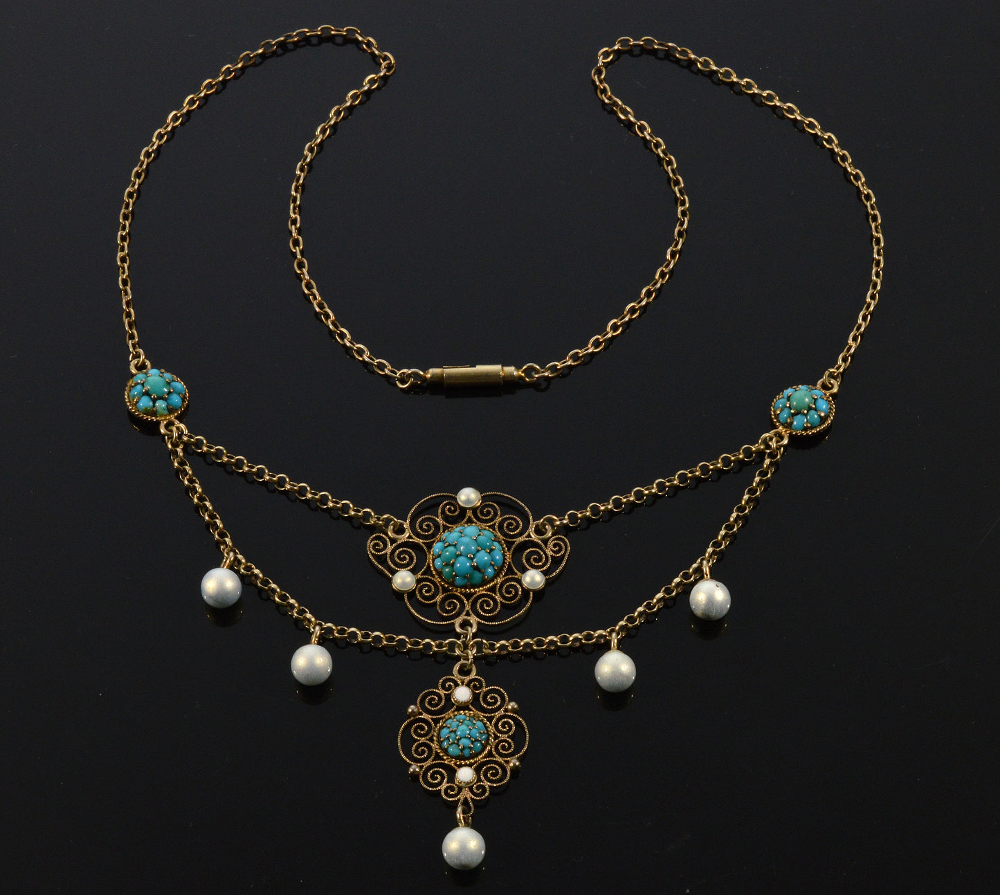 Antique Edwardian Marius Hammer Turquoise Necklace Vermeil Sterling C.1900