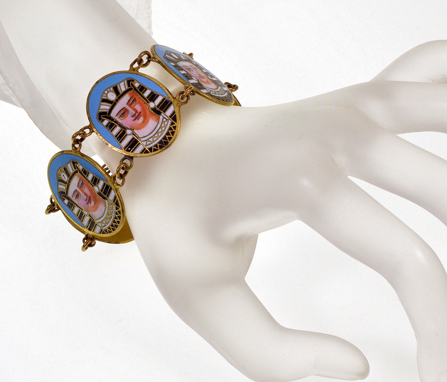 Art Deco Egyptian Revival French Enamel Pharaoh Bracelet C.1920