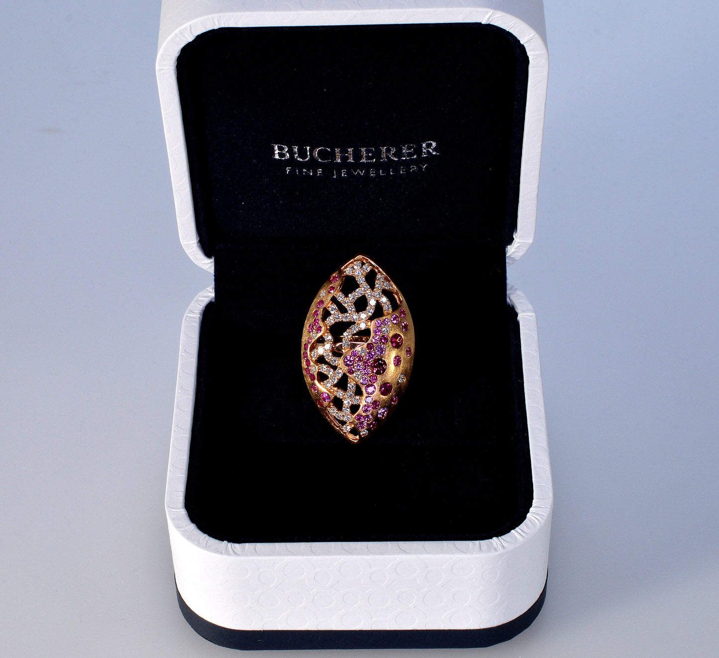 Bucherer 18k Gold Diamond Pink Sapphire Ring Size 7 1/4