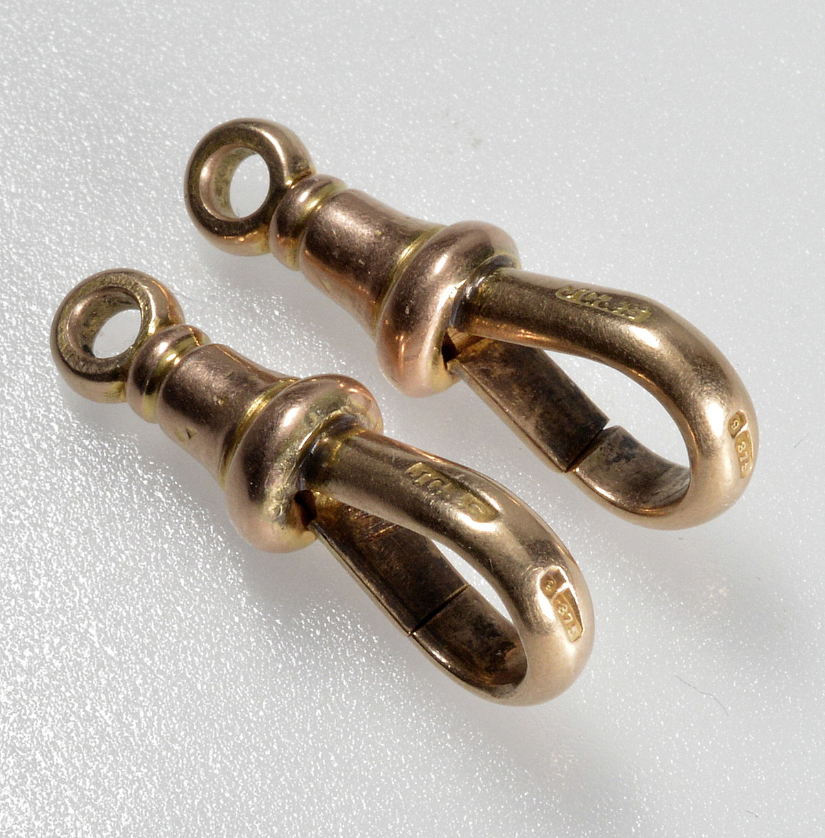 Victorian 9K Gold Set of 2 Large Dog Clip Clasps No Swivel 0413