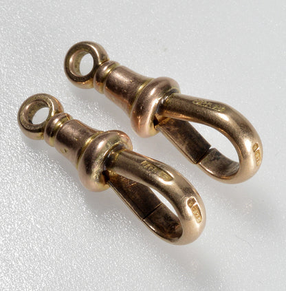 Victorian 9K Gold Set of 2 Large Dog Clip Clasps No Swivel 0413