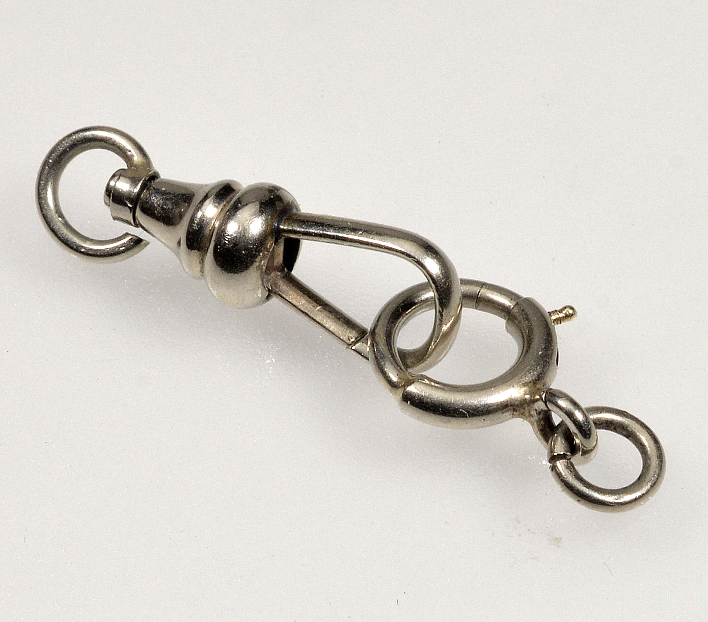 Victorian 10K White Gold Swivel Dog Clip And Bolt Clasp Set For Pocket Watch Albert Chain 0401
