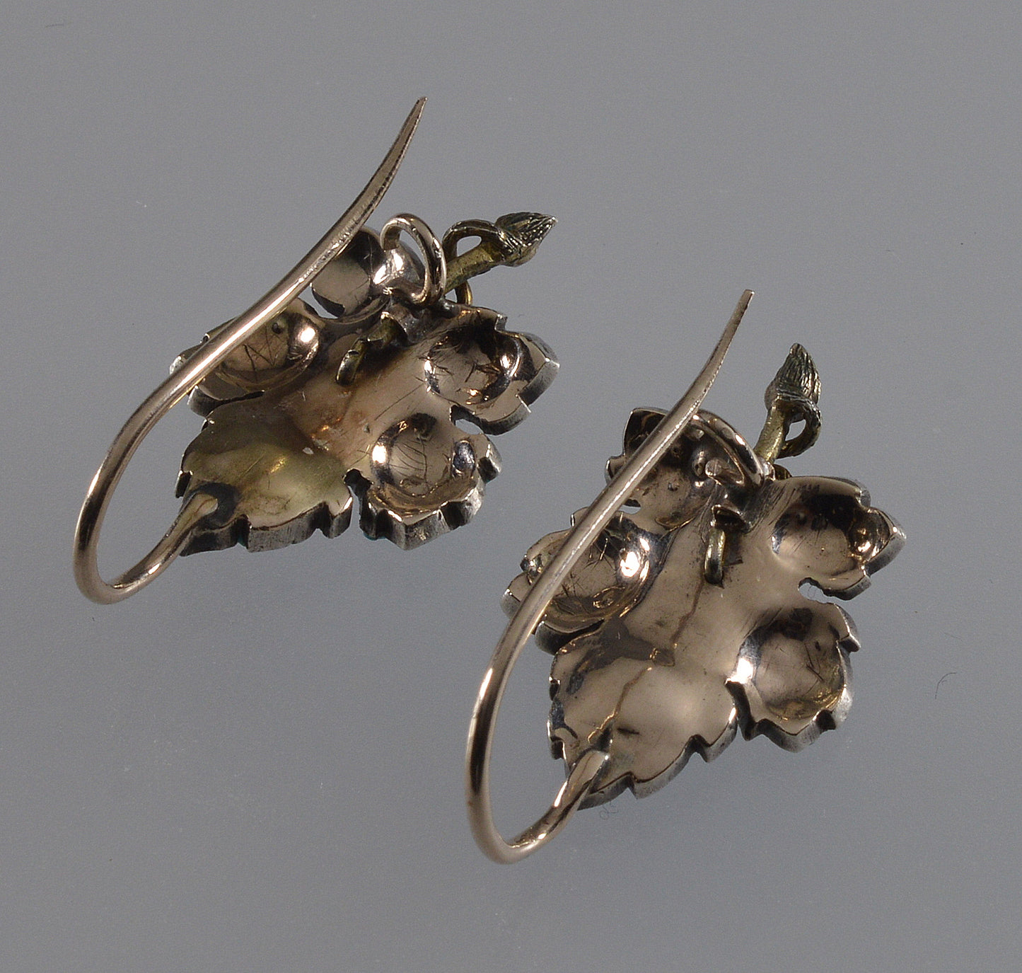 Victorian Turquoise 9K Gold Silver Leaf Earrings C.1890