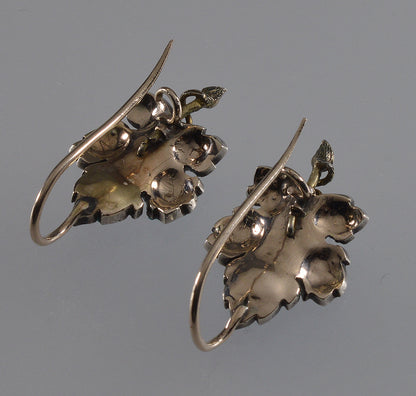 Victorian Turquoise 9K Gold Silver Leaf Earrings C.1890