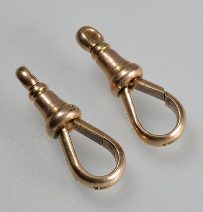 Victorian 9K Gold Set of 2 Large Dog Clip Clasps No Swivel 0413
