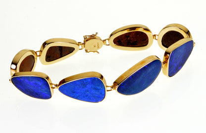 Australian Black Opal 14K Gold Bracelet C.1950 Size 7 3/8