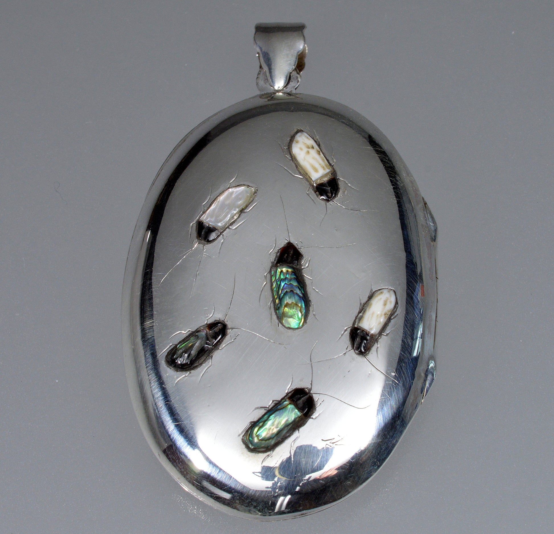 Sterling Shibayama Insect Inlay Japanese Designer Pendant Locket