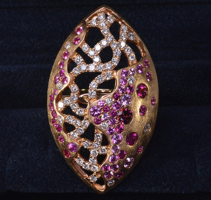 Bucherer 18k Gold Diamond Pink Sapphire Ring Size 7 1/4