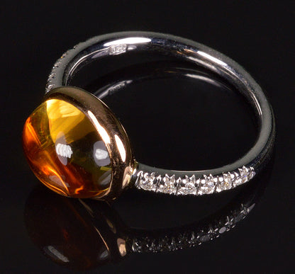 Mimi Milano Italian 18K Gold Diamond Citrine Ring Size 6 3/4