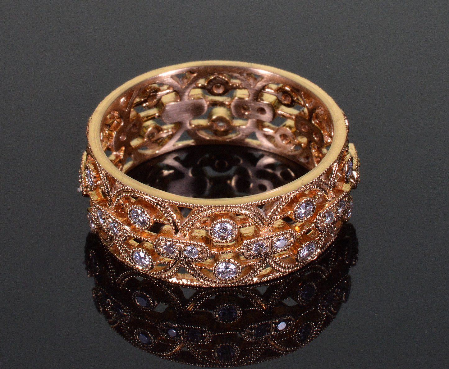 Estate 18K Rose Gold Diamond Cigar Band Ring Size 7 1/2