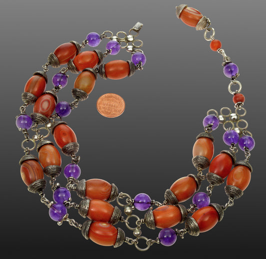 Lilia Lopez Banded Agate Amethyst Sterling Necklace Choker From Neiman Marcus