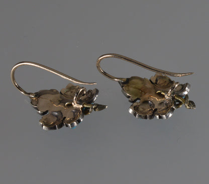 Victorian Turquoise 9K Gold Silver Leaf Earrings C.1890