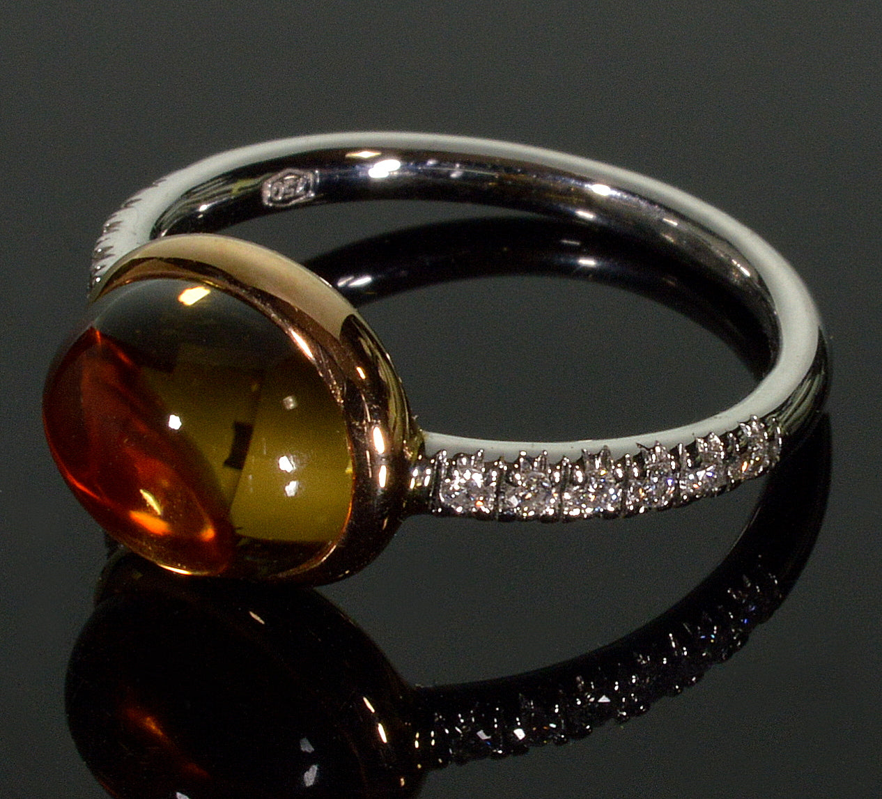 Mimi Milano Italian 18K Gold Diamond Citrine Ring Size 6 3/4