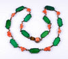 Antique Art Deco Chrysoprase Coral Sterling Necklace C.1920