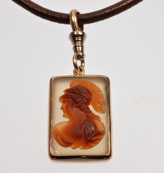 Antique Victorian 14K Gold Sardonyx Athena Cameo Pendant C.1890