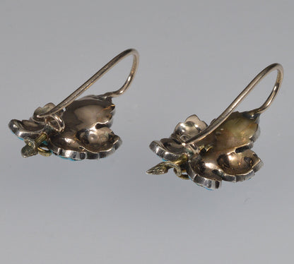 Victorian Turquoise 9K Gold Silver Leaf Earrings C.1890